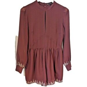 House of Harlow 1960 Hendrix romper Burgundy Sz. M Chiffon Retro Long‎ Sleeves